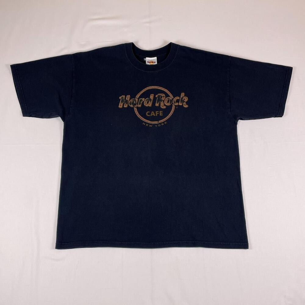 Hard Rock Cafe New York Tee | Black Leather Look Logo Souvenir T-Shirt | XL